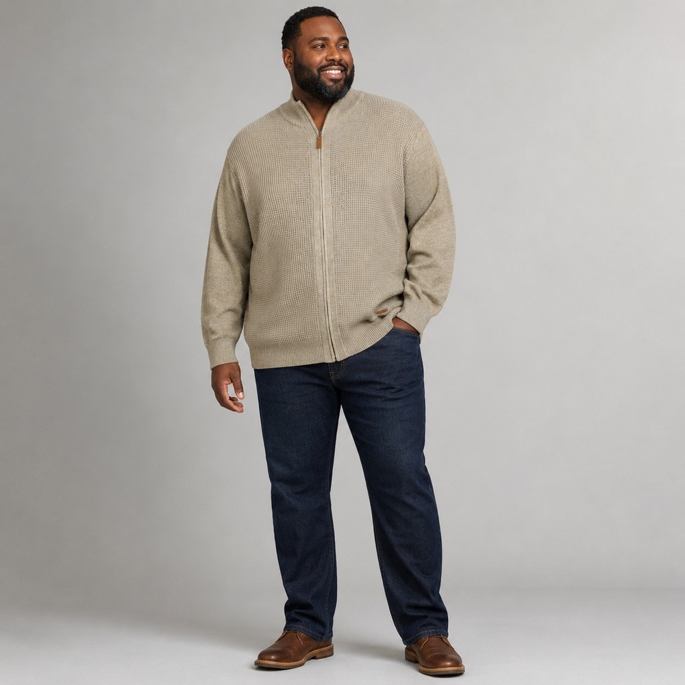 London Fog Men's 2XL Full Zip Knit Sweater‎ Cardigan Cotton Blend READ